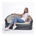 Inflatable Double Size Air Sofa Couch PVC Flocked Portable Blow-Up Lounge Chair for Indoor & Outdoor Use Grey/Black