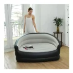 Inflatable Double Size Air Sofa Couch PVC Flocked Portable Blow-Up Lounge Chair for Indoor & Outdoor Use Grey/Black
