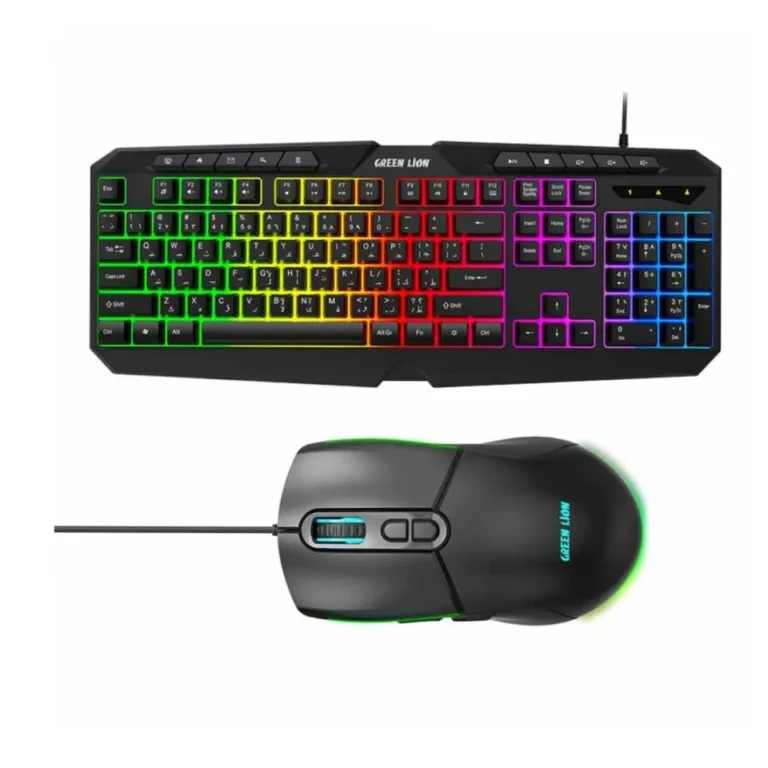Green Lion GKM-400 RGB Gaming Keyboard and Mouse Set 7-Color Backlighting, Adjustable Brightness, 3600 DPI Mouse, USB Plug-and-Play
