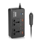 JBQ PulseDrive 200W Multifunctional Car Power Inverter Dual AC Outlets, USB & USB-C Fast Charging