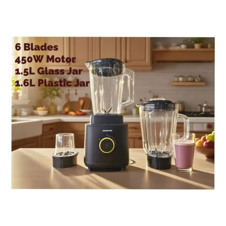 MeWe BLD03BK 3-in-1 Blender & Grinder 450W Motor | 1.5L Glass Jar + 1.6L Plastic Jar | 6 Stainless Steel Blades