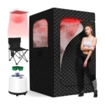 Infrared Sauna Box for Home Portable Full Body Steam Sauna Tent with 660nm & 850nm Red Light Therapy, 3L Steamer, Folding Chair, 15-Level Temperature Control, 1200W Personal Spa System