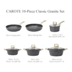 CAROTE 10-Piece Nonstick Granite Cookware Set – Pots, Pans & Lids for All Hobs (Aluminum, Black)