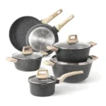 CAROTE 10-Piece Nonstick Granite Cookware Set – Pots, Pans & Lids for All Hobs (Aluminum, Black)
