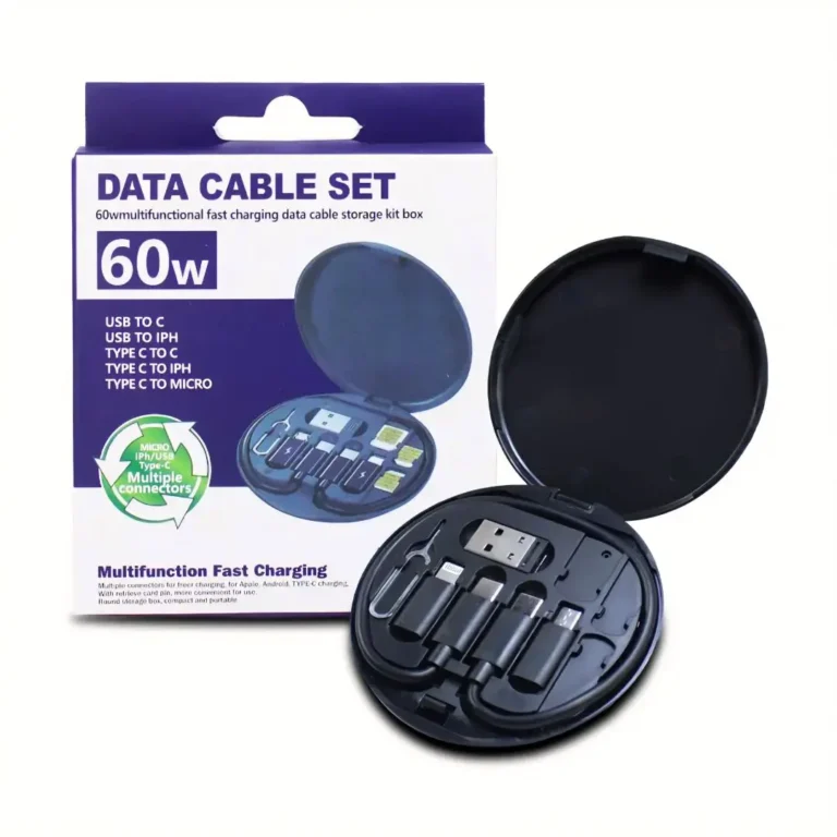 60W Multifunction Data Cable Set USB-C Fast Charging Cable Kit with Lightning, Micro USB & SIM Storage Case