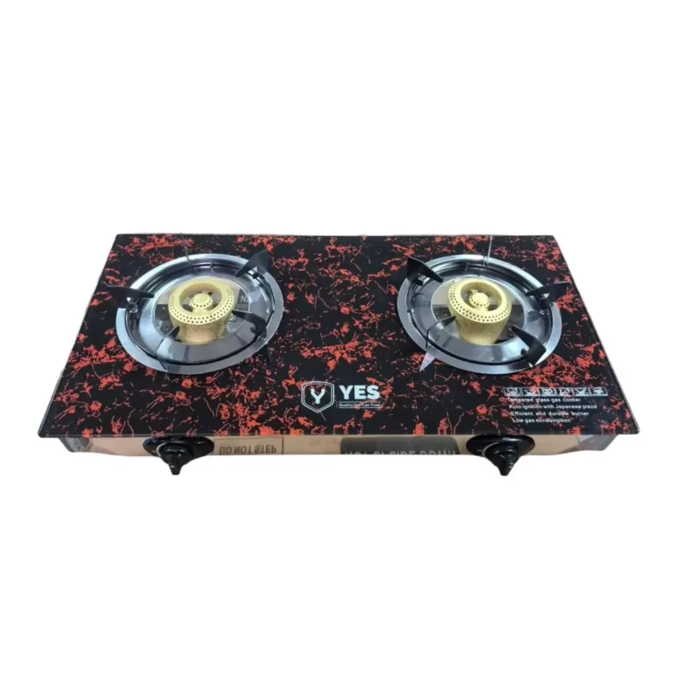 YES 2-Burner Tempered Glass Gas Stove Auto Ignition Japanese Piezo, Low Gas Consumption, Durable Brass Burners