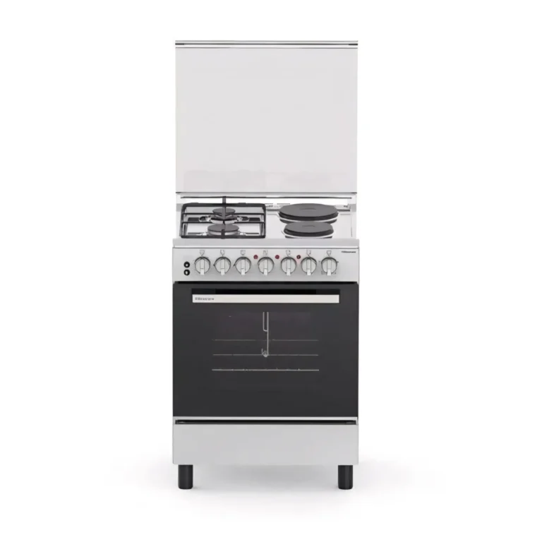 Hisense HF622GEES 60x60cm Freestanding Cooker – 2 Gas Burners + 2 Electric Plates, 68L Electric Oven with Rotisserie, Stainless Steel