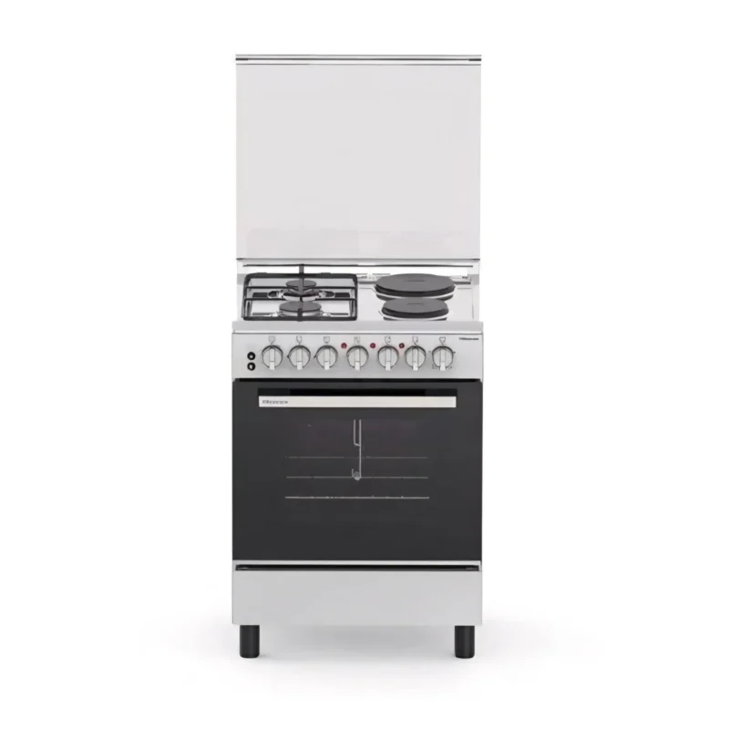 Hisense HF622GEES 60x60cm Freestanding Cooker – 2 Gas Burners + 2 Electric Plates, 68L Electric Oven with Rotisserie, Stainless Steel