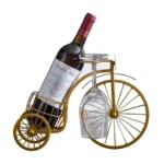 Metal Wine Rack with Glass Holder Tabletop Wine Bottle Stand, Modern Geometric Bar Display Organizer for Home, Kitchen & Dining Decor