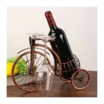 Metal Wine Rack with Glass Holder Tabletop Wine Bottle Stand, Modern Geometric Bar Display Organizer for Home, Kitchen & Dining Decor