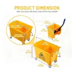 20L Commercial Mop Bucket with Squeezer & Wheels Heavy Duty Floor Cleaning Bucket with Wringer
