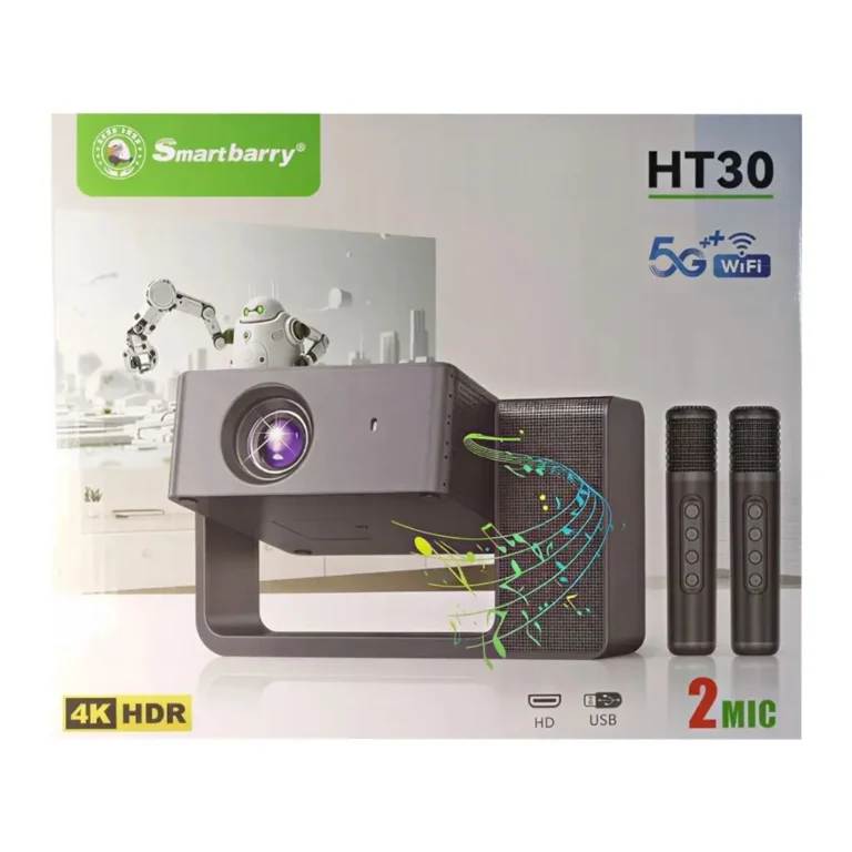 Smartbarry HT30 4K HDR Smart Projector with Dual Wireless Microphones, Bluetooth