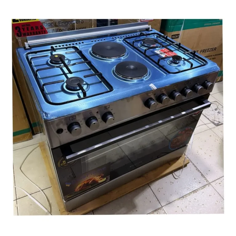 Blueflame 90×60cm Standing Cooker – 4 Gas Burners + 2 Electric Plates, Electric Oven, Auto Ignition, Temperature Regulator