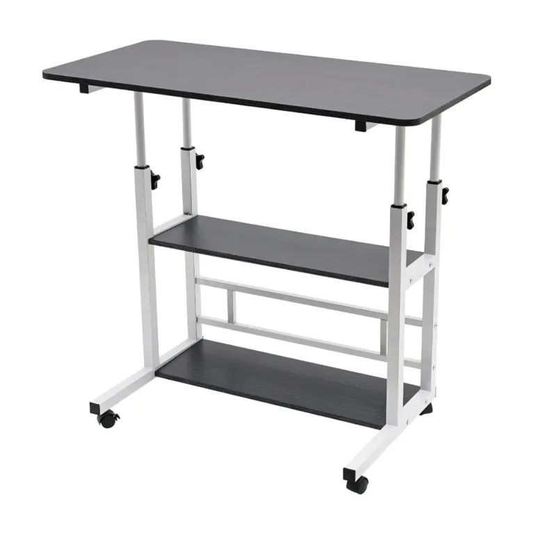 Durable Adjustable Height Mobile Desk 3-Tier Laptop Table with Wheels 80 × 40cm