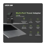 Green Lion 8-in-1 Universal Multi-Port Travel Adapter 65W GaN PD with Dual AC Outlets, USB-C & USB-A Fast Charging