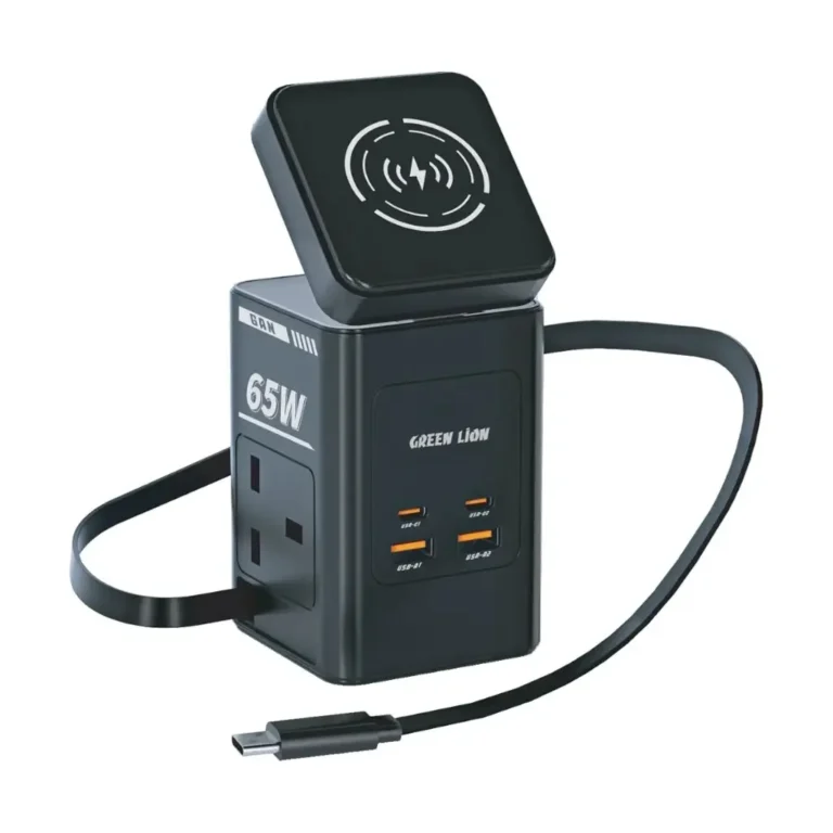 Green Lion 8-in-1 Universal Multi-Port Travel Adapter 65W GaN PD with Dual AC Outlets, USB-C & USB-A Fast Charging