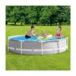 Intex Prism Frame Pool 3.05m x 0.76m Round Metal Frame Swimming Pool With Filter Pump – Grey