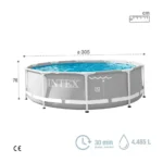 Intex Prism Frame Pool 3.05m x 0.76m Round Metal Frame Swimming Pool With Filter Pump – Grey