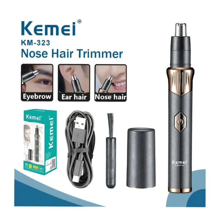Kemei KM-323 USB Rechargeable Nose, Ear & Eyebrow Trimmer 3-in-1 Grooming Tool