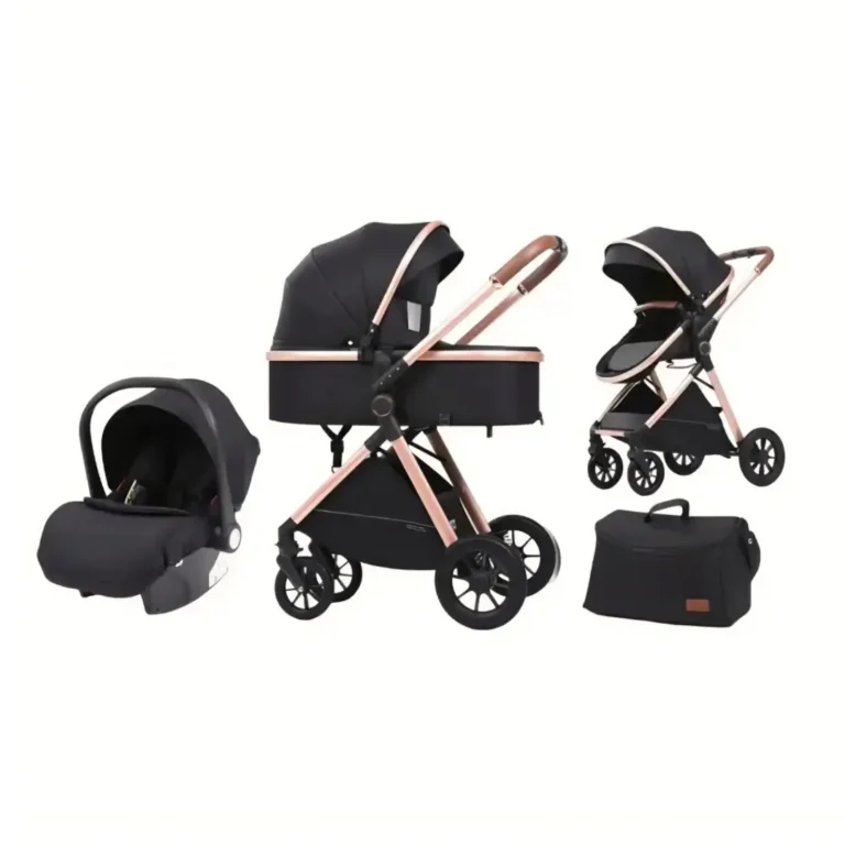 Kidilo 3-in-1 Foldable Baby Stroller Pram with Carrycot & Infant Car Seat – Black & Rose Gold