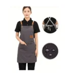 Unisex Waterproof Kitchen Apron with Adjustable Cross-Back Straps – Heavy Duty Work Apron with Pockets