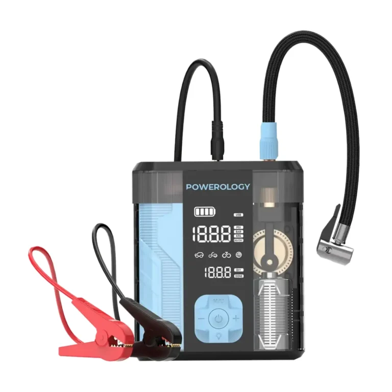 Powerology 3-in-1 Car Jump Starter, Air Inflator & Emergency SOS Light – 12,000mAh