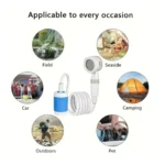 Portable Camping Shower Pump – Rechargeable Outdoor Shower with 4000mAh Battery, 2.2m Hose