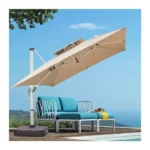 3 Metre Square Cantilever Patio Umbrella with Solar LED Lights – 360° Rotating Heavy-Duty Offset Outdoor Umbrella with Tilt & Cross Base