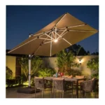 3 Metre Square Cantilever Patio Umbrella with Solar LED Lights – 360° Rotating Heavy-Duty Offset Outdoor Umbrella with Tilt & Cross Base