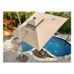 3 Metre Square Cantilever Patio Umbrella with Solar LED Lights – 360° Rotating Heavy-Duty Offset Outdoor Umbrella with Tilt & Cross Base