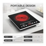 Sonashi SIS-015N Single Infrared Ceramic Cooker – 2200W Single Burner Touch Control Electric Cooker – Black