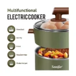 Sonifer SF-1505 Electric Cooker 1.2L with Steamer – 600W Multifunction Mini Hot Pot for Boiling, Frying & Steaming