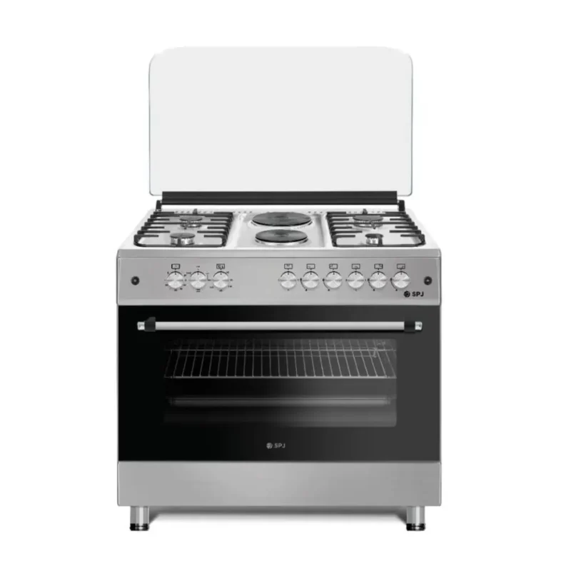 SPJ 4+2 90×60cm Standing Cooker 4 Gas Plates + 2 Electric Plates, Dual Oven, Rotisserie, Timer & Auto Ignition