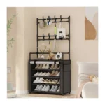 5-Tier Shoe Rack with Hooks – Multifunctional Clothes & Shoe Storage Unit for Coats, Hats, Umbrellas & Bags