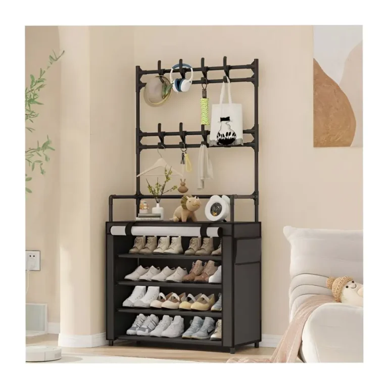 5-Tier Shoe Rack with Hooks – Multifunctional Clothes & Shoe Storage Unit for Coats, Hats, Umbrellas & Bags