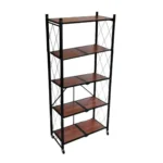 5 Tier Steel Foldable Storage Rack with Wooden Shelves – 5 Tier Heavy-Duty Organizer with Wheels