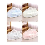 Baby Mosquito Net Bed with Portable Bassinet Base – Soft Padded Sleeping Nest with Breathable Canopy & Pom-Pom Trim