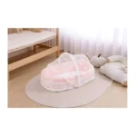 Baby Mosquito Net Bed with Portable Bassinet Base – Soft Padded Sleeping Nest with Breathable Canopy & Pom-Pom Trim