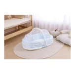 Baby Mosquito Net Bed with Portable Bassinet Base – Soft Padded Sleeping Nest with Breathable Canopy & Pom-Pom Trim