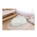 Baby Mosquito Net Bed with Portable Bassinet Base – Soft Padded Sleeping Nest with Breathable Canopy & Pom-Pom Trim