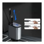 Retractable 4-in-1 Car Charger with LED Voltage Display