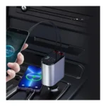 Retractable 4-in-1 Car Charger with LED Voltage Display