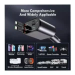 Retractable 4-in-1 Car Charger with LED Voltage Display