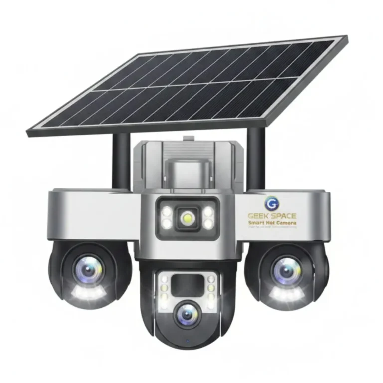 Geek Space 8K UltraHD Solar WiFi Security Camera – Dual Lens PTZ Outdoor CCTV, Motion Detection, Night Vision, Two-Way Audio