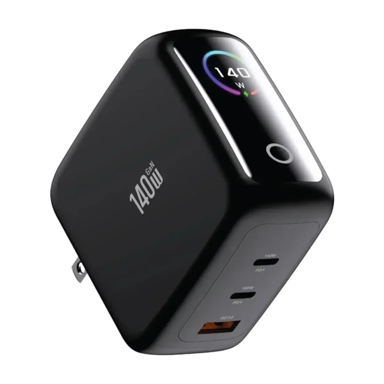 Green Lion 140W GaN Premium Multi-Port Fast Charger with TFT Display – USB-C + USB-A - Black