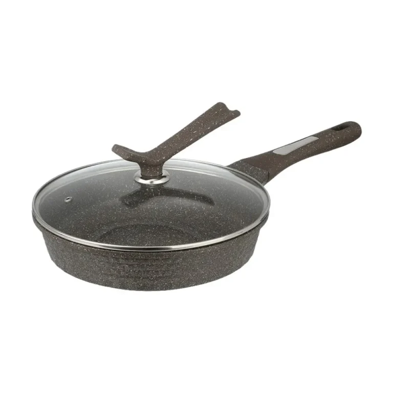 HOTCHEF 28cm Marble-Coated Non-Stick Fry Pan with Glass Lid