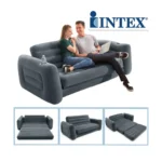 Intex Pull Out Inflatable Sofa Bed – 2-in-1 Convertible Sofa & Queen Air Bed with Fiber-Tech® Support, Cup Holders & Electric Pump
