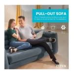 Intex Pull Out Inflatable Sofa Bed – 2-in-1 Convertible Sofa & Queen Air Bed with Fiber-Tech® Support, Cup Holders & Electric Pump