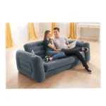 Intex Pull Out Inflatable Sofa Bed – 2-in-1 Convertible Sofa & Queen Air Bed with Fiber-Tech® Support, Cup Holders & Electric Pump