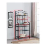 5-Tier Black Metal Bakers Rack Kitchen Storage Shelf – Wooden & Faux Stone Laminate Shelves – Floor Standing Organizer